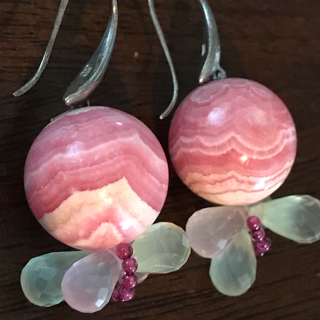 Sterling Silver 925 Rhodochrosite 16mm Multi Gems Octopus Earrings 58$